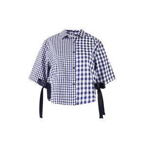 Cubic Half & Half Double Checkered Cropped Shirt Navy XS female