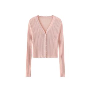 Cubic V-Neck Pleated Thin Knit Cardigan Pink UN female