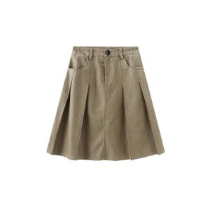 Cubic Raw Edge Pleated A-line Skirt Saddle Brown S female