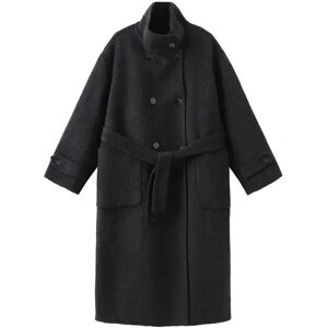 Cubic High Collar Tailored Wool Long Coat Gray UN female