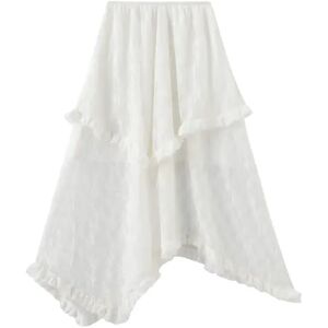 Cubic Lace Asymmetrical Layered Maxi Skirt White S female