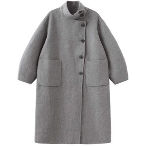 Cubic High Collar Asymmetric Wool Long Coat Gray UN female