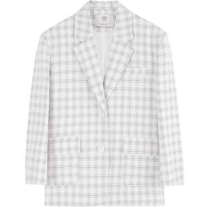 Cubic Single Breasted Plaid Oversized Blazer White S female