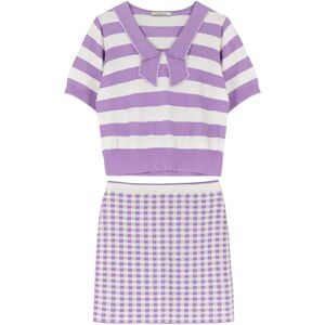 Cubic Cropped Striped Knit Top and Mini Skirt Purple S-Top female