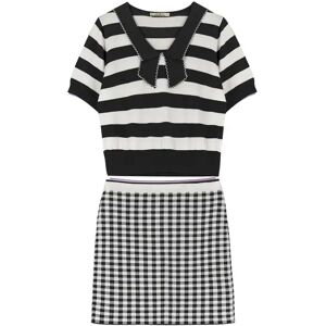 Cubic Cropped Striped Knit Top and Mini Skirt Black L-Top female