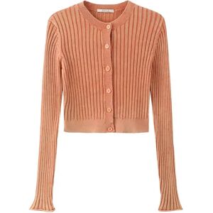 Cubic Cropped Ribbed Knit Cardigan Orange S female