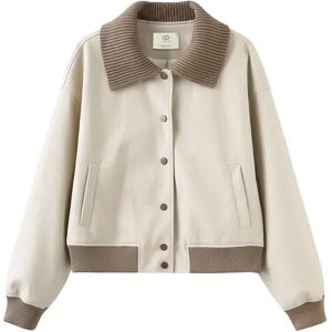 Cubic Faux Leather Varsity Jacket Wheat L female