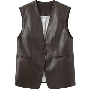 Cubic Brown Faux Leather Retro Vest Brown M female