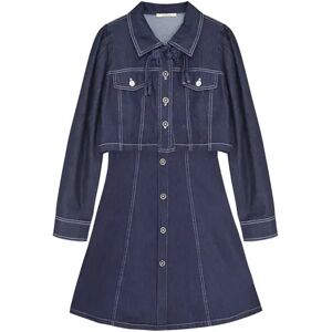 Cubic Cropped Denim Jacket and Denim A-line Dress Set Blue S female