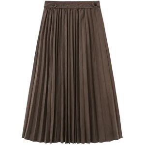 Cubic Pleated Suede Midi Skirt Saddle Brown S female