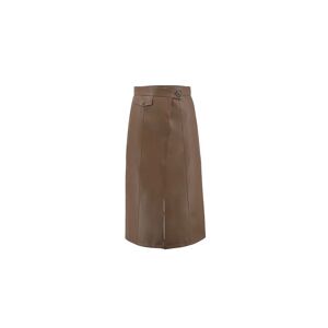Cubic High Waist A-line PU Skirt with Back Slit Saddle Brown M female