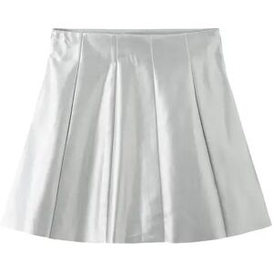 Cubic Pleated Faux Leather Skirt Silver M female