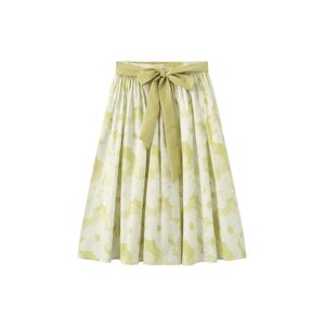 Cubic Plaid and Floral A-line Midi Skirt Light Green S female