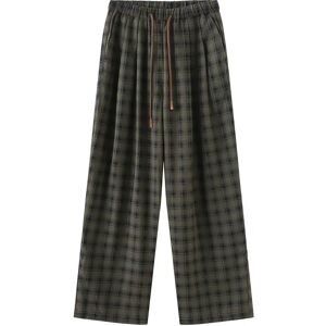 Cubic Wide Leg Tartan Casual Pants DarkOliveGreen M female