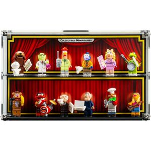 Wicked Brick Wall Mounted Display Case for LEGO® The Muppets Collectable Minifigure Series (71033) - Display case with background design (curtains)