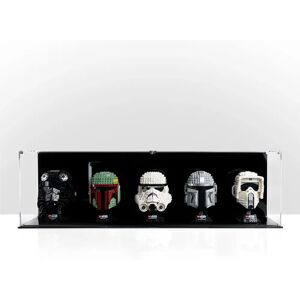 Display Case for Five LEGO® Helmets   Sleek Black Background   LEGO Helmet Collection Showcase   Star Wars LEGO Display   Wicked Brick