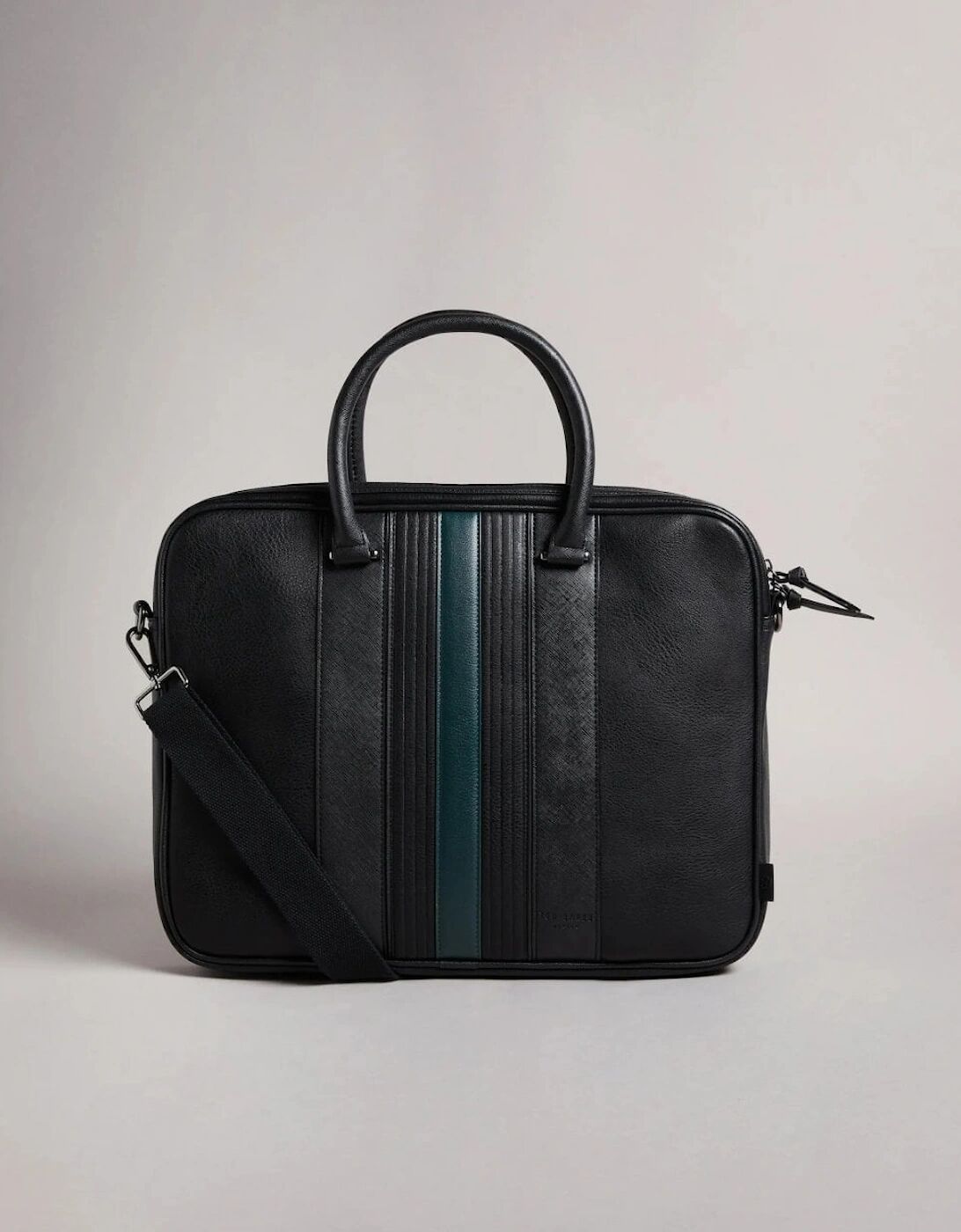 Men's Ted Baker Nevver Striped PU Document Bag - Black - Size: ONE size