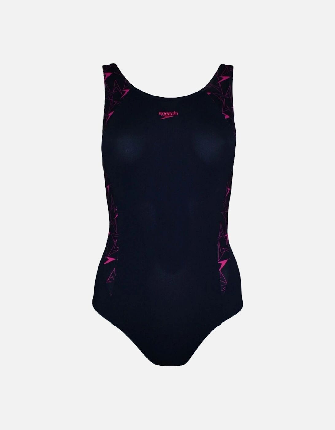 Women's Speedo Womens Boomstar Splice Flyback One Piece Swimming Costume - Navy/Pink - Black/Multi - Size: 28