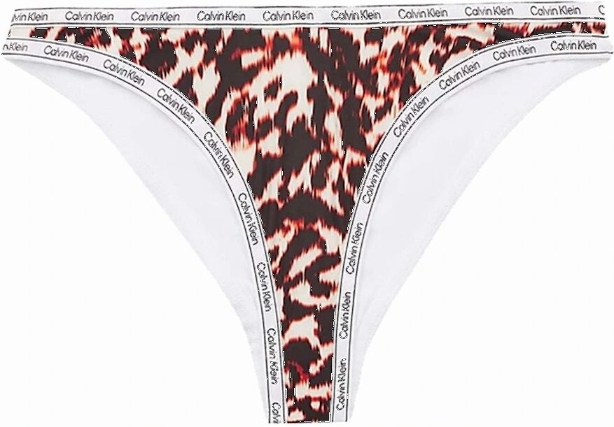 Calvin Klein Women's Logo Tape High Leg Cheeky Bikini Bottom, Animal - Brown - Size: L