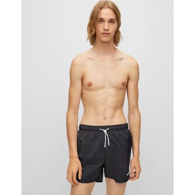 Hugo Boss Men's HUGO HAITI Mens Quick-Drying Swim Shorts In Recycled Fabric With Logo - Black 001 - Size: 35/34/32 Hugo Boss Men's HUGO HAITI Mens Quick-Drying Swim Shorts In Recycled Fabric With Logo - Black 001 - Size: 35/34/32