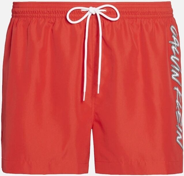 Calvin Klein Men's CK Wave Short Drawstring Swim Shorts, High Risk - Red - Size: 37/36/32