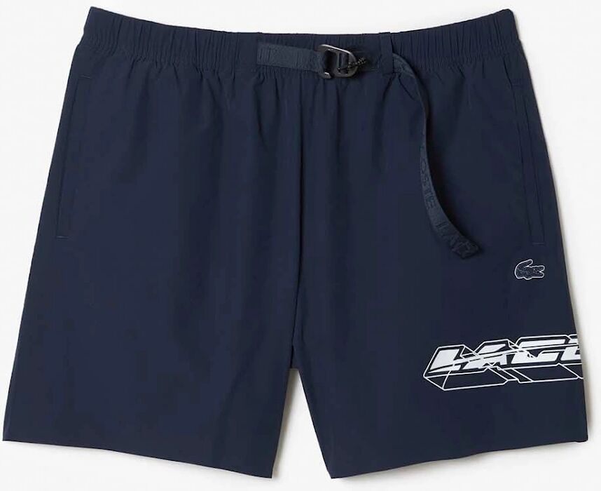 Lacoste Men's Quick Dry Logo Stripe Swim Trunks - Blue - Size: 33/32/32