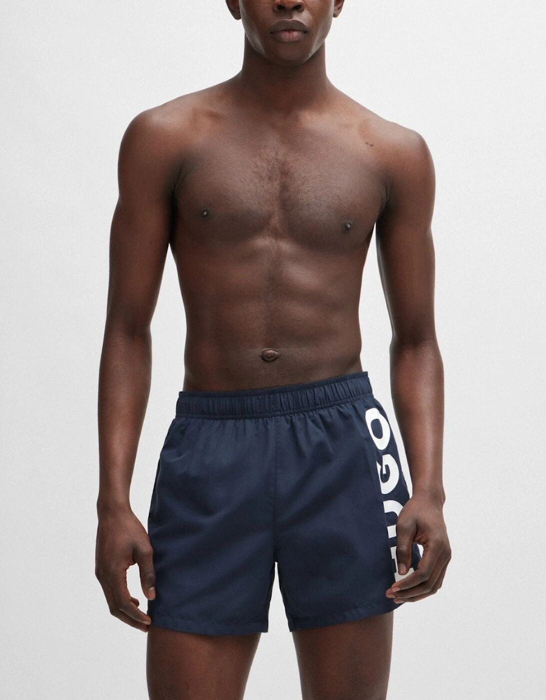 Hugo Boss Men's HUGO ABAS Mens Logo-Print Swim Shorts in Quick-Dry Fabric NOS - Dark Blue 405 - Navy - Size: 37/36/32