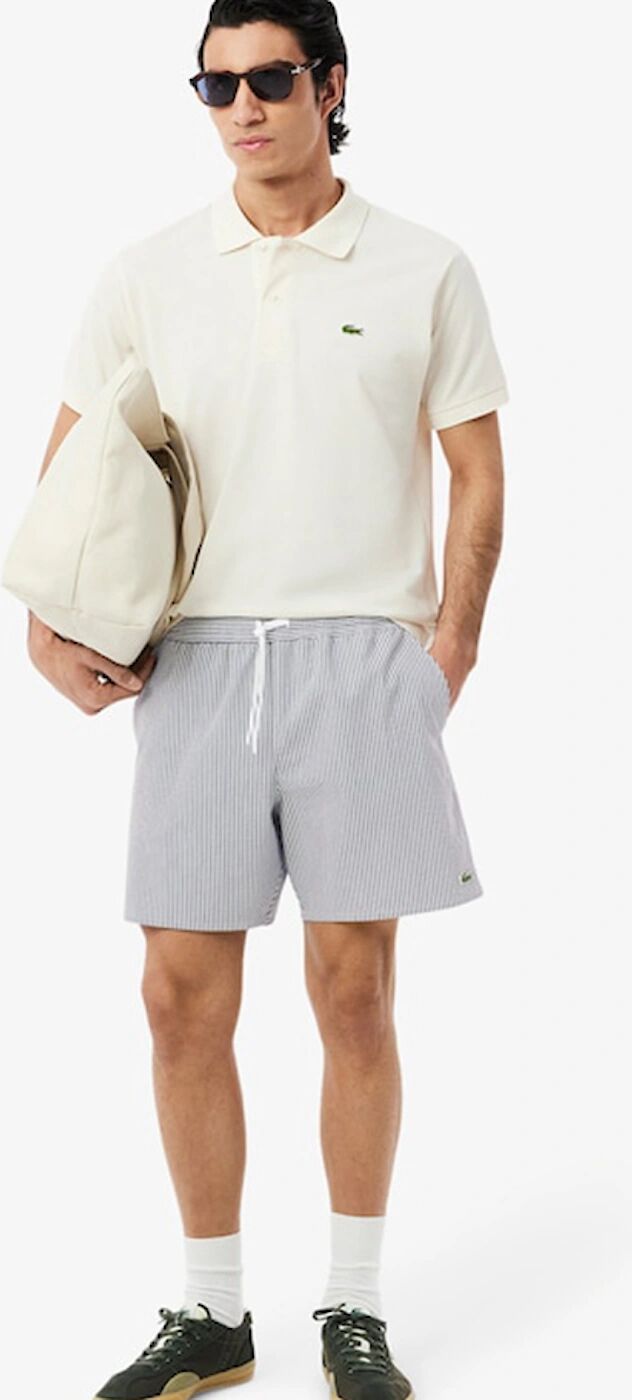 Men's Lacoste Mid Length Striped Textured Swim Trunks - Size: S 28-30 waist