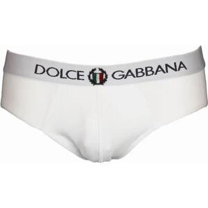 Men's Dolce & Gabbana Stretch Cotton Mid-Rise Briefs With Crest, Optical White - Size: 44/Regular/38/39/32