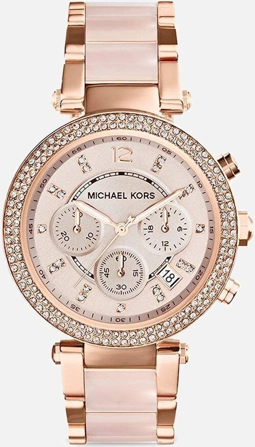 Women's Michael Kors MK5896 Parker Chronograph Ladies Watch Rose Gold - White