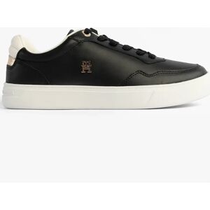 Women's Tommy Hilfiger Womens Leather TH Monogram Plaque Court Trainers Black - Size: 7 Women's Tommy Hilfiger Womens Leather TH Monogram Plaque Court Trainers Black - Size: 7