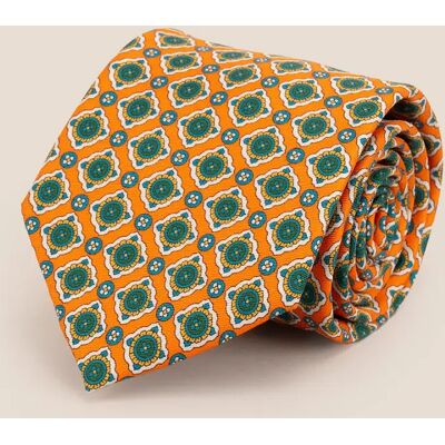 Oswin Hyde Men's Orange Geometric Pattern Silk Tie Oswin Hyde Men's Orange Geometric Pattern Silk Tie