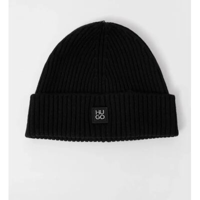 Hugo Boss Men's HUGO Xola Metal Mens Virgin-Wool Beanie Hat with Stacked Logo - Black - Size: ONE size Hugo Boss Men's HUGO Xola Metal Mens Virgin-Wool Beanie Hat with Stacked Logo - Black - Size: ONE size