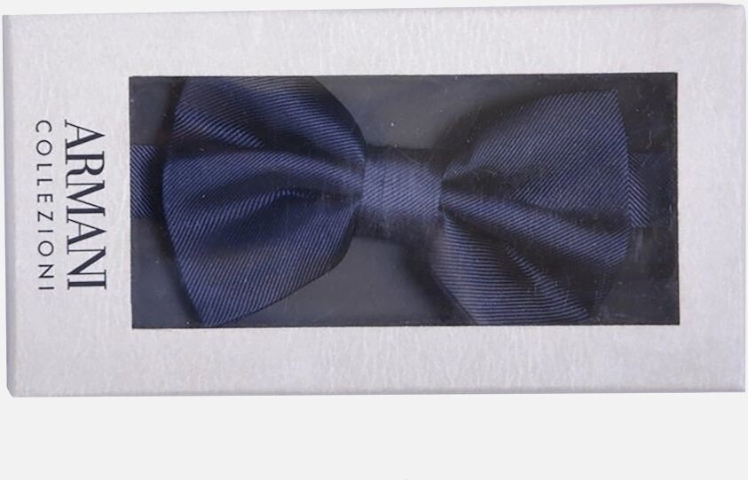 Men's ARMANI COLLEZIONI Mens Silk Bow Tie Self Tied Plain Formal Wedding Made I Italy - Blue - Size: UNI