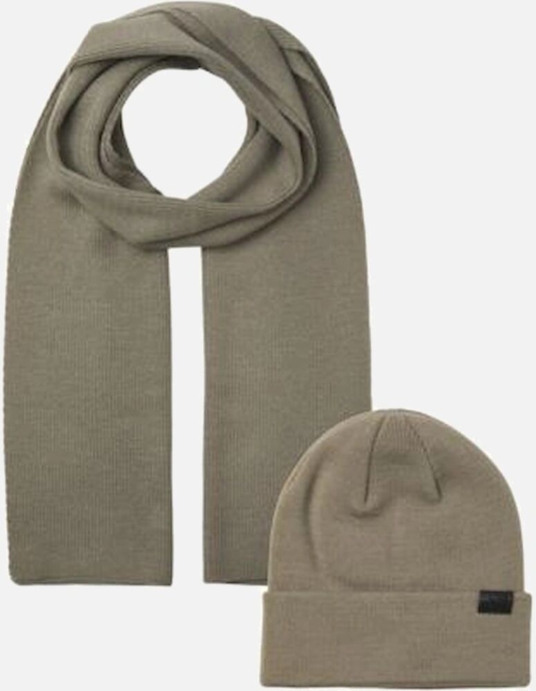 Men's Jack & Jones JOLLY KNIT Mens Scarf & Beanie Giftset Overland Trek - Green - Size: ONE-SIZE