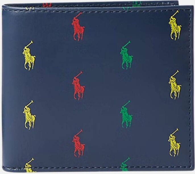 Men's Polo Ralph Lauren Mens Wallets Allover Pony Leather Wallet Bifold Card Holder - Navy