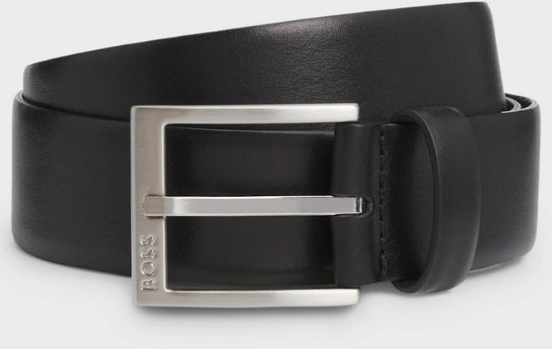 Hugo Boss Men's BOSS Orange Mens Italian-Leather Belt with Silver-Toned Buckle - Black - Size: W40