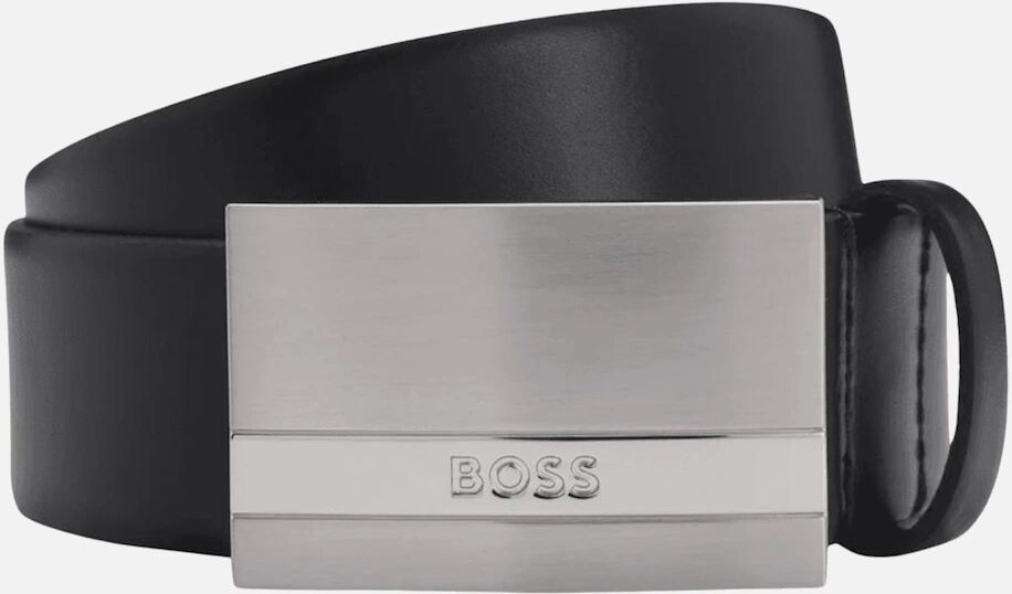 Hugo Boss Men's Baxton Plaque Logo Leather Black Belt - Size: 90