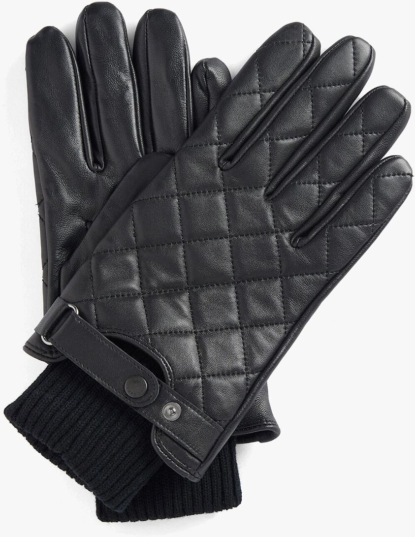 Men's Barbour QUILTED LEATHER GLOVES Mens Black - Size: MEDIUM