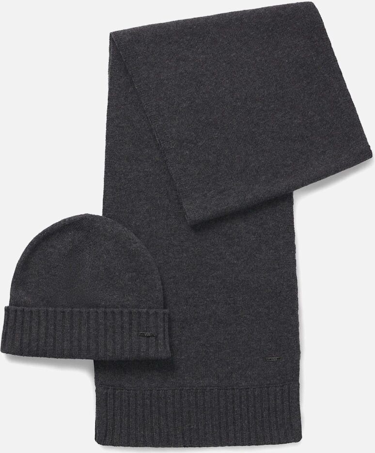Hugo Boss Men's Baci Wool Blend Scarf and Beanie Set - Grey - Size: ONE size