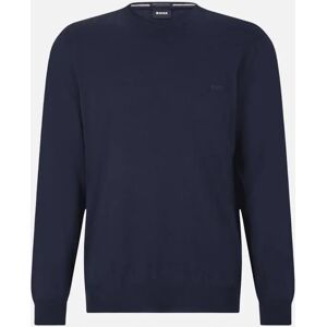 Hugo Boss Men's Botto Embroidered Logo Crew Neck Navy Knitted Jumper - Size: 44