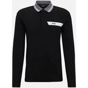 Hugo Boss Men's Plisy Stripe Logo Regular Fit Long Sleeve Black Polo Shirt - Size: 40