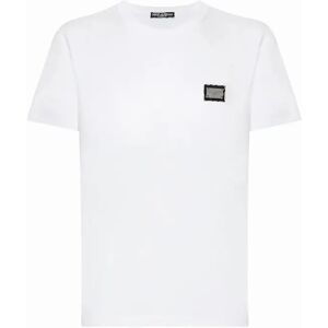 Men's Dolce & Gabbana Silver Plaque Logo T-Shirt in White - Size: 38