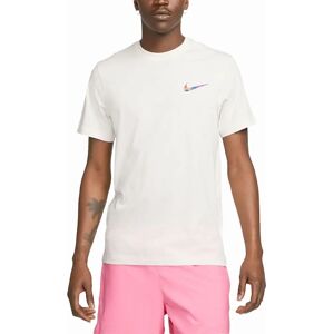Men's NIKE Mens T Shirts Club Swoosh HDY Print Short Sleeve Summer White Sportswear - Size: 34