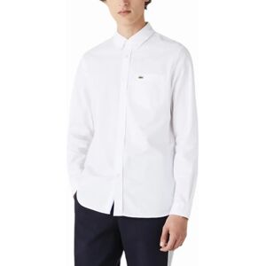 Men's LACOSTE CH4976 Mens Oxford Shirts Long Sleeve Regular Fit Cotton Formal Shirts - White - Size: Regular/36