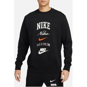 Men's NIKE FN2610 Mens Crew Sweatshirt Fleece Club BB Stacked Swoosh Pullover Sweats - Black - Size: 40