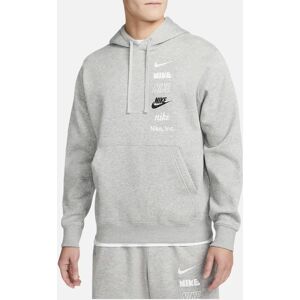 Men's NIKE DX0783 Mens Fleece Hoodie Club BB Stacked Long Sleeve Swoosh Pullover Hoody - Grey - Size: 42