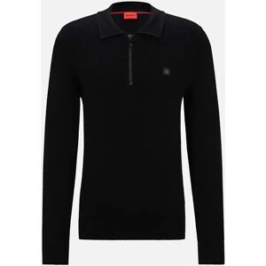 Hugo Boss Men's Sastoon Stacked Logo Zip-Neck Knit Polo Shirt - Black - Size: S
