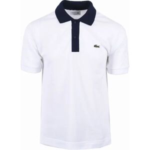 Men's Lacoste Short Sleeved Contrast Collar Polo White/Navy Blue - Size: 44