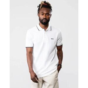 Hugo Boss Men's BOSS Green Paddy Mens Cotton-Piqué Polo Shirt with Contrast Logo - White 100 - Size: 42